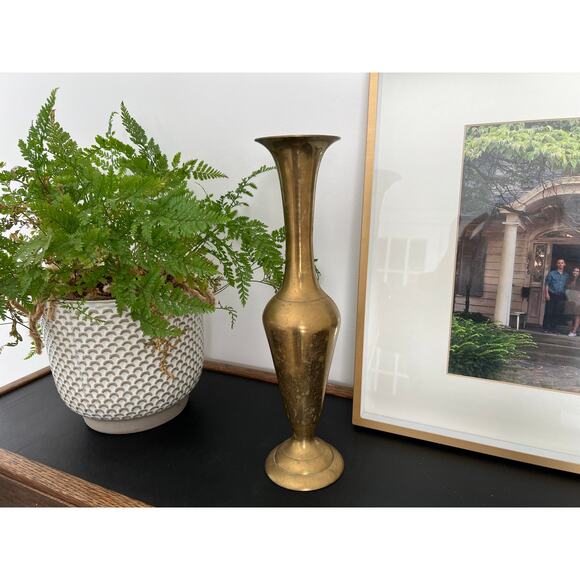Vintage Tall Brass Vase, Gold, Elegant & Traditional Vase, Bohemian - Picture 1 of 10